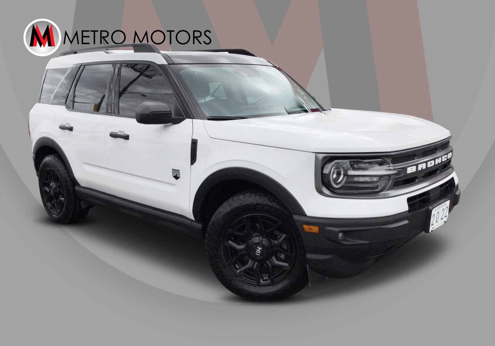 White 2022 Ford Bronco Sport Big Bend with sunroof, 4x4, heated seats, and large infotainment screen.